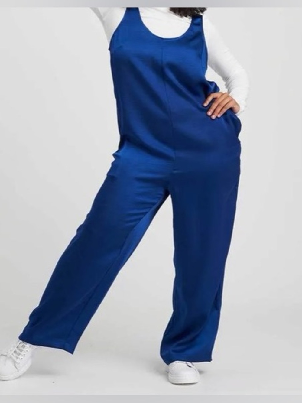 Universal Standard Satin Scoop Neck Jumsuit in Royal Blue Size 18/20